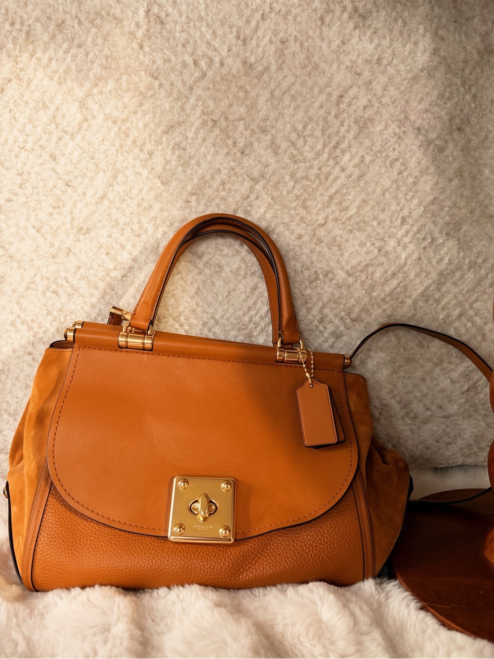 Coach Cognac Leather Satchel with Gold Hardware